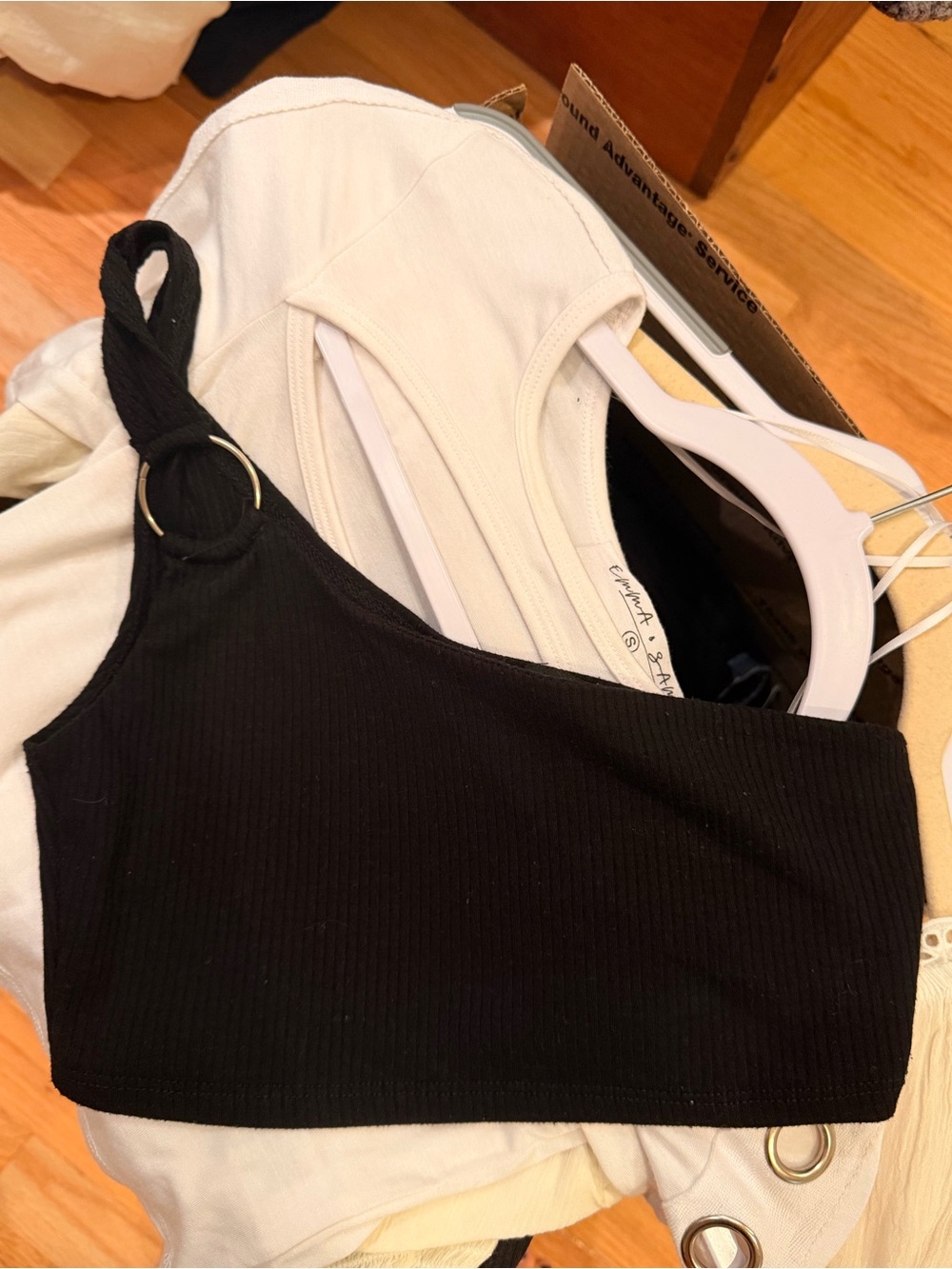 Emma & Sam Black Ribbed One-Shoulder Crop Top